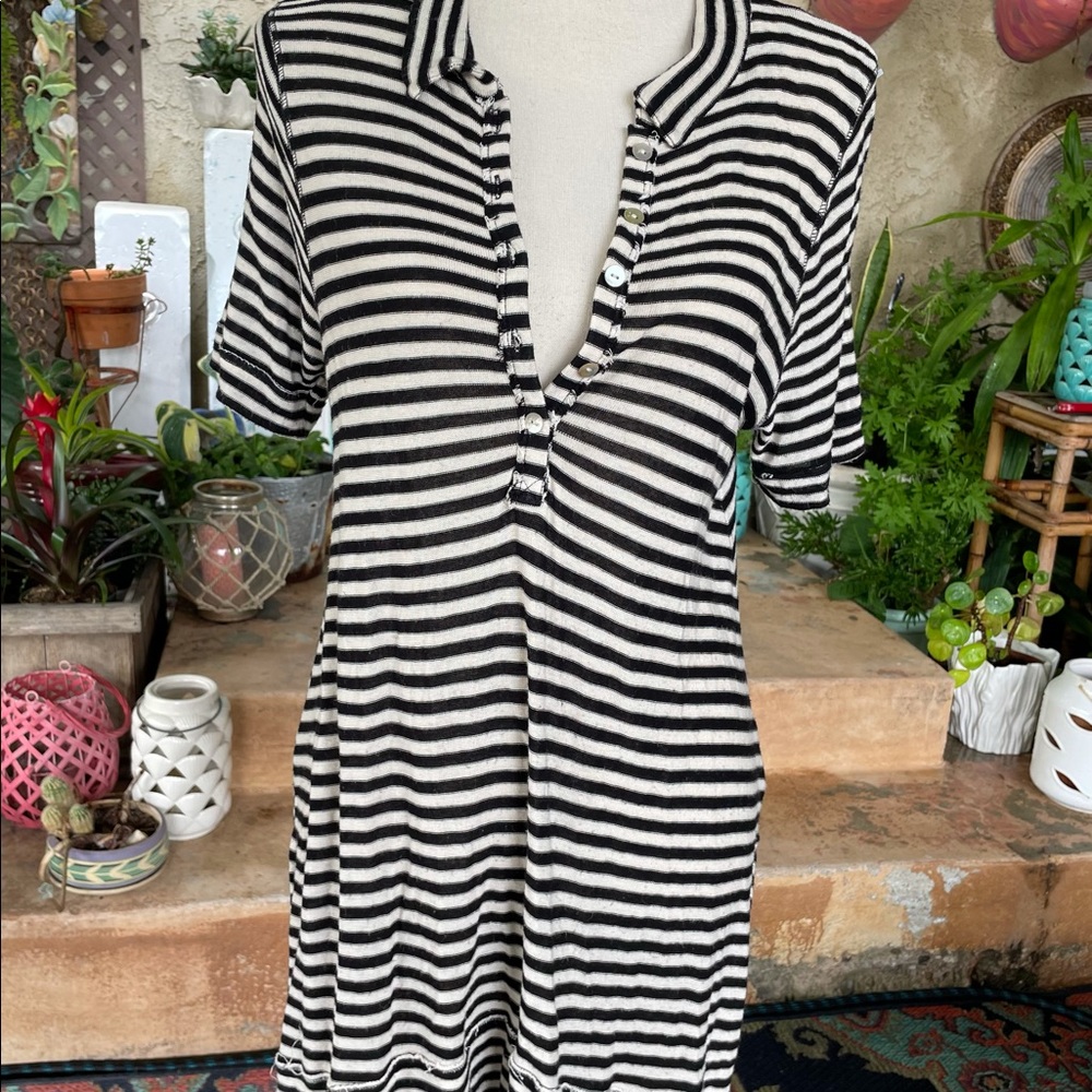 Free People We The Free Black&Cream Striped Tunic
